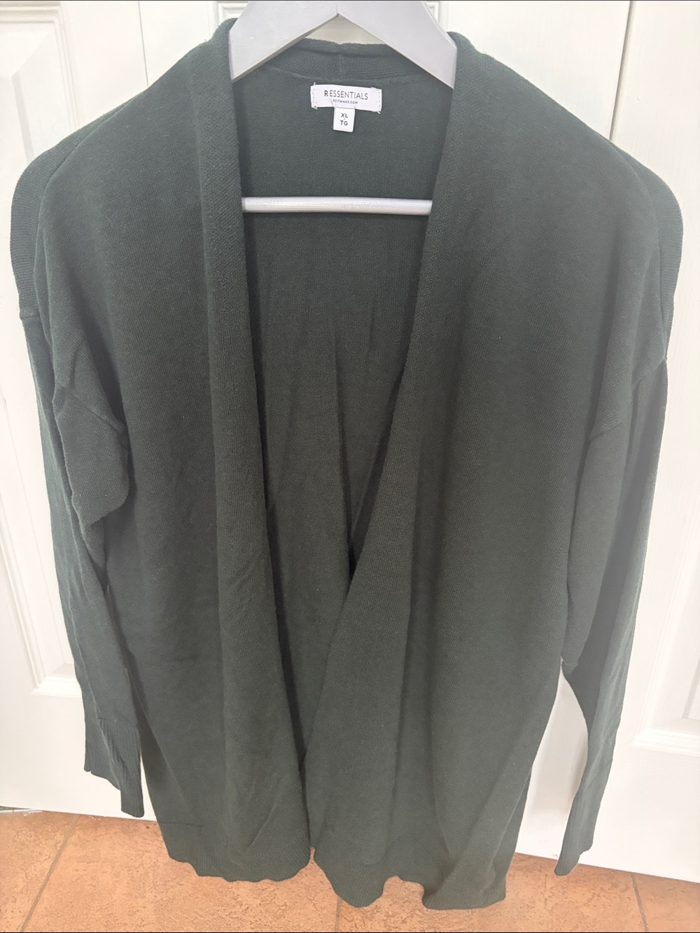 Essentials Forest Green Open-Front Knit Cardigan